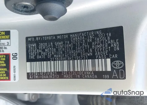 2019 Toyota Corolla Le z USA, uszkodzony, nr VIN 2T1BURHEXKC195731